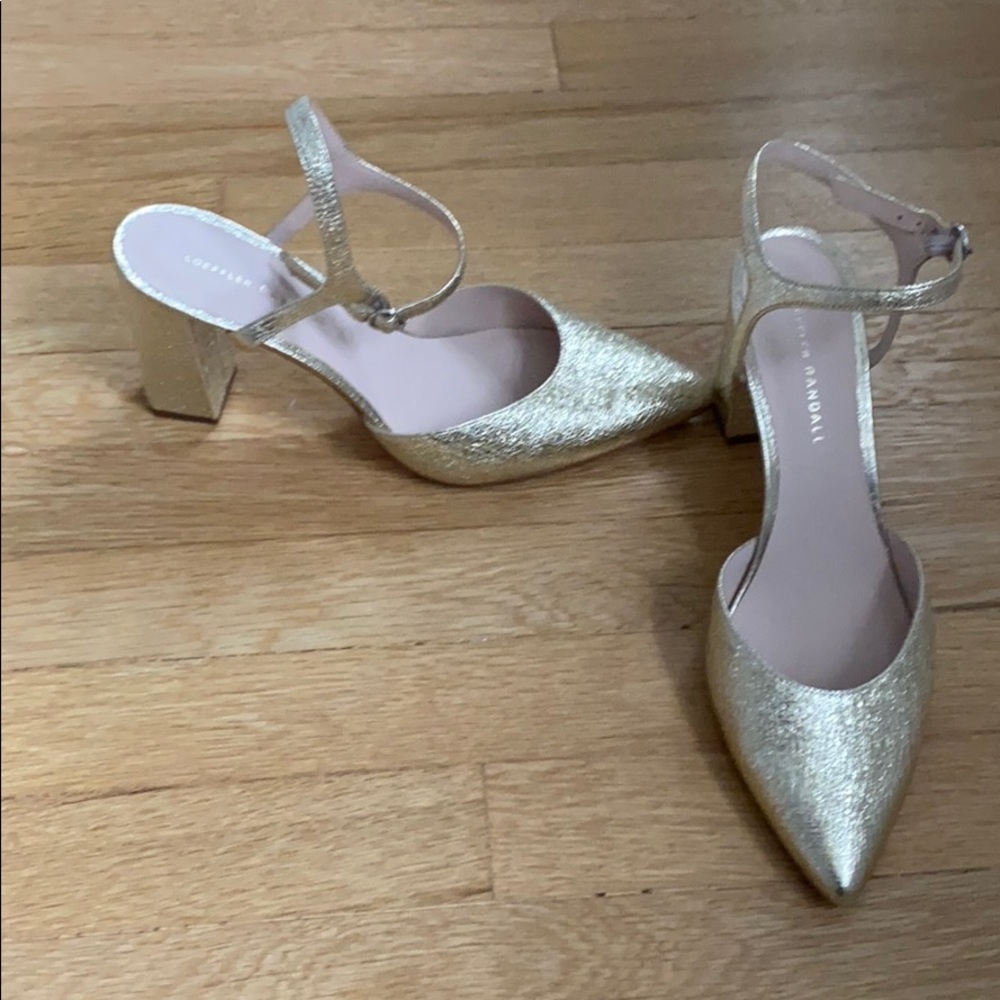Loeffler Randall gold block heeled sandal